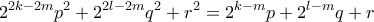 \displaystyle{2^{2k-2m}p^{2}+2^{2l-2m}q^{2}+r^{2}=2^{k-m}p+2^{l-m}q+r}