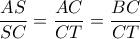 \displaystyle \frac{AS}{SC}=\frac{AC}{CT}=\frac{BC}{CT}