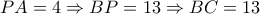 PA=4\Rightarrow BP=13\Rightarrow BC=13