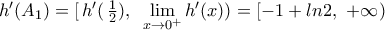{h}'({{A}_{1}})=[\,{h}'(\,\frac{1}{2}),\,\,\,\underset{x\to {{0}^{+}}}{\mathop{\lim }}\,{h}'(x))=[-1+ln2,\,\,+\infty ) {h}'({{A}_{1}})=[\,{h}'(\,\frac{1}{2}),\,\,\,\underset{x\to {{0}^{+}}}{\mathop{\lim }}\,{h}'(x))=[-1+ln2,\,\,+\infty )
