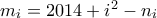 m_i = 2014+i^2 - n_i