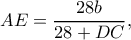 \displaystyle AE = \frac{{28b}}{{28 + DC}},