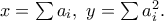 x=\sum a_i, \ y=\sum a_i^2. x=\sum a_i, \ y=\sum a_i^2.