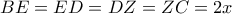 BE=ED=DZ=ZC=2x