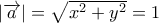 \left| \overrightarrow{a} \right|=\sqrt{{{x}^{2}}+{{y}^{2}}}=1