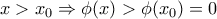 x>{{x}_{0}}\Rightarrow \phi (x)>\phi ({{x}_{0}})=0