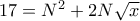 17= N^2 +2N \sqrt x