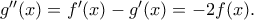 g''(x)=f'(x)-g'(x)=-2f(x). g''(x)=f'(x)-g'(x)=-2f(x).