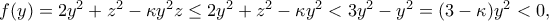 f(y)=2y^2+z^2-\kappa y^2z\leq 2y^2+z^2-\kappa y^2<3y^2-y^2=(3-\kappa)y^2<0,