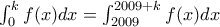 \int_{0}^{k}{f(x)dx}=\int_{2009}^{2009+k}{f(x)dx}