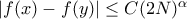 |f(x)-f(y)|\leq C(2N)^\alpha
