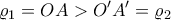 \displaystyle{\varrho _1 =OA>O{'}A{'}=\varrho _2}