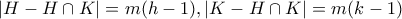 |H-H\cap K|=m(h-1),|K-H\cap K|=m(k-1) |H-H\cap K|=m(h-1),|K-H\cap K|=m(k-1)