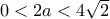 0<2a<4\sqrt{2} 0<2a<4\sqrt{2}