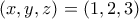 \displaystyle{(x,y,z)=(1,2,3)}