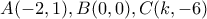 A(-2,1), B(0,0), C(k,-6)