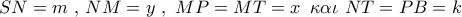 SN = m\,\,,\,NM = y\,\,,\,\,MP = MT = x\,\,\,\kappa \alpha \iota \,\,NT = PB = k