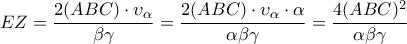 \displaystyle EZ=\frac{2(ABC)\cdot \upsilon_{\alpha}}{\beta\gamma}=\frac{2(ABC)\cdot \upsilon_{\alpha}\cdot\alpha}{\alpha\beta\gamma}=\frac{4(ABC)^2}{\alpha\beta\gamma}