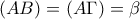 \displaystyle{(AB)=(A\Gamma)=\beta}