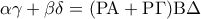 \displaystyle{\alpha \gamma  + \beta \delta  = ({\rm P}{\rm A} + {\rm P}\Gamma ){\rm B}\Delta }