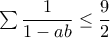 \sum{\displaystyle\frac{1}{1-ab}}\leq \displaystyle\frac{9}{2}