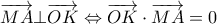 \displaystyle \overrightarrow {MA}  \bot \overrightarrow {OK}  \Leftrightarrow \overrightarrow {OK}  \cdot \overrightarrow {MA}  = 0