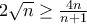 2\sqrt{n}\geq\frac{4n}{n+1}