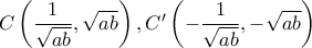 C\left( \dfrac{1}{\sqrt{ab}},\sqrt{ab} \right),{C}'\left( -\dfrac{1}{\sqrt{ab}},-\sqrt{ab} \right)