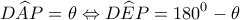 \displaystyle{D\widehat AP = \theta \Leftrightarrow D\widehat EP = {180^0} - \theta } \displaystyle{D\widehat AP = \theta \Leftrightarrow D\widehat EP = {180^0} - \theta }