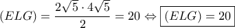 \left ( ELG \right )=\dfrac{2\sqrt{5}\cdot 4\sqrt{5}}{2}=20\Leftrightarrow \boxed{\left ( ELG \right )=20} \left ( ELG \right )=\dfrac{2\sqrt{5}\cdot 4\sqrt{5}}{2}=20\Leftrightarrow \boxed{\left ( ELG \right )=20}