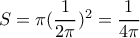 S=\pi (\dfrac{1}{2\pi})^2=\dfrac{1}{4\pi}