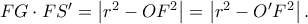 FG \cdot F{S{'}} = \left| {{r^2} - O{F^2}} \right|=\left| {{r^2} - {O{'}}{F^2}} \right|.