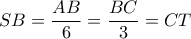 SB = \displaystyle\frac{{AB}}{6} = \displaystyle\frac{{BC}}{3} = CT