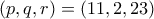 (p, q, r)=(11, 2, 23)