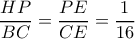 \displaystyle \frac{{HP}}{{BC}} = \frac{{PE}}{{CE}} = \frac{1}{{16}}