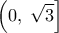 \displaystyle 
\left( {0,\;\sqrt 3 } \right]