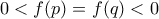 0<f(p)=f(q)<0