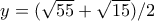 y=(\sqrt{55}+\sqrt{15})/2