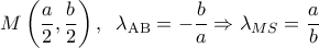  \displaystyle M\left( {\frac{a}{2},\frac{b}{2}} \right),\;\;{\lambda _{{\rm A}{\rm B}}} =  - \frac{b}{a} \Rightarrow {\lambda _{MS}} = \frac{a}{b}