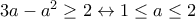 3a-a^2\geq 2\leftrightarrow 1\leq a\leq 2