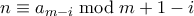 n \equiv a_{m-i} \bmod m+1-i