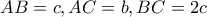 AB=c , AC=b , BC= 2c