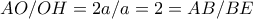 AO/OH=2a/a=2=AB/BE