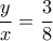 \dfrac{y}{x} = \dfrac{3}{8} \dfrac{y}{x} = \dfrac{3}{8}