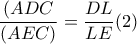 \dfrac{(ADC}{(AEC)}= \dfrac{DL}{LE}(2)   \dfrac{(ADC}{(AEC)}= \dfrac{DL}{LE}(2)