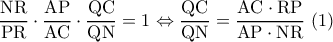 \rm \dfrac{NR}{PR}\cdot \dfrac{AP}{AC}\cdot \dfrac{QC}{QN}=1\Leftrightarrow \dfrac{QC}{QN}=\dfrac{AC\cdot RP}{AP\cdot NR}\,\,(1)