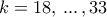k=18,\, ... \, , 33