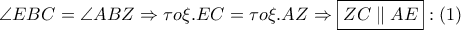 \angle EBC = \angle ABZ \Rightarrow \tau o\xi .EC = \tau o\xi .AZ \Rightarrow \boxed{ZC\parallel AE}:\left( 1 \right)