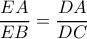 \dfrac{EA}{EB}=\dfrac{DA}{DC}