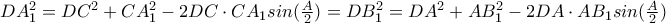 DA_1^2=DC^2+CA_1^2-2DC\cdot CA_1sin(\frac{A}{2})=DB_1^2=DA^2+AB_1^2-2DA\cdot AB_1sin(\frac{A}{2})